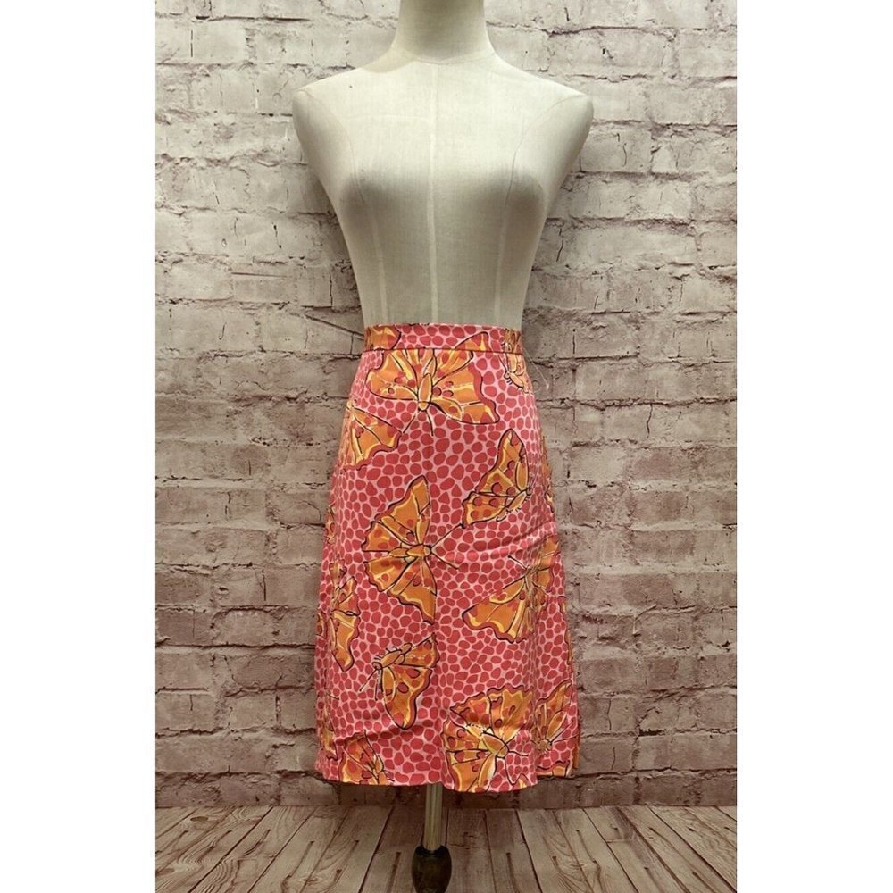 Lilly Pulitzer Silk Stretch A-Line Skirt Butterfly Pull On Size 4  Side Slits